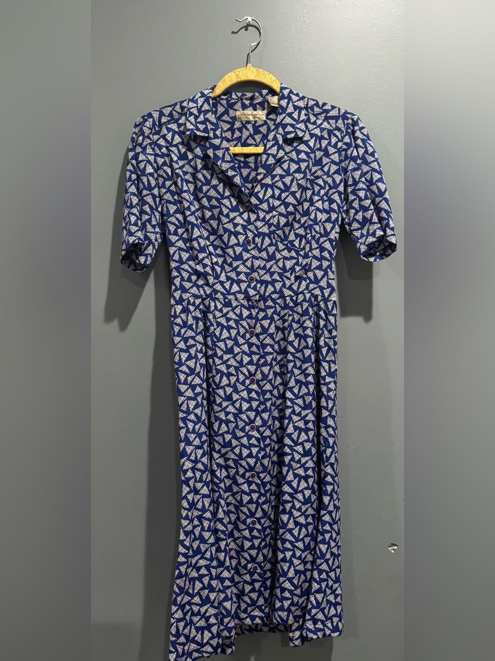 Vintage Liz Claiborne Petites Blue Geometric Button Front Dress Size 6